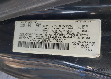 1999 Toyota Tacoma из США, поврежденный, VIN 4TAVL52N4XZ404214